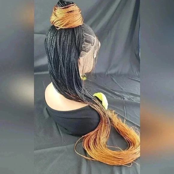 Braided Wig: 100% handmade long ombre  350/ black wig Human-Synthetic NWT - Picture 7 of 17
